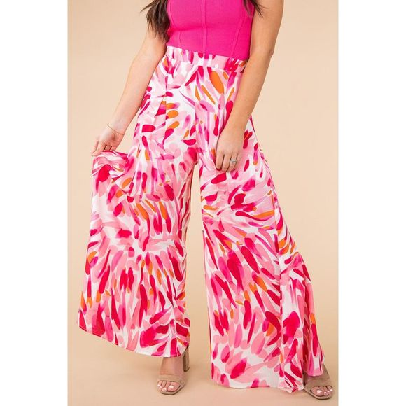 Azura Exchange  Rose Boho Abstract Floral Print Wide Leg Pants - Picture 3 of 7